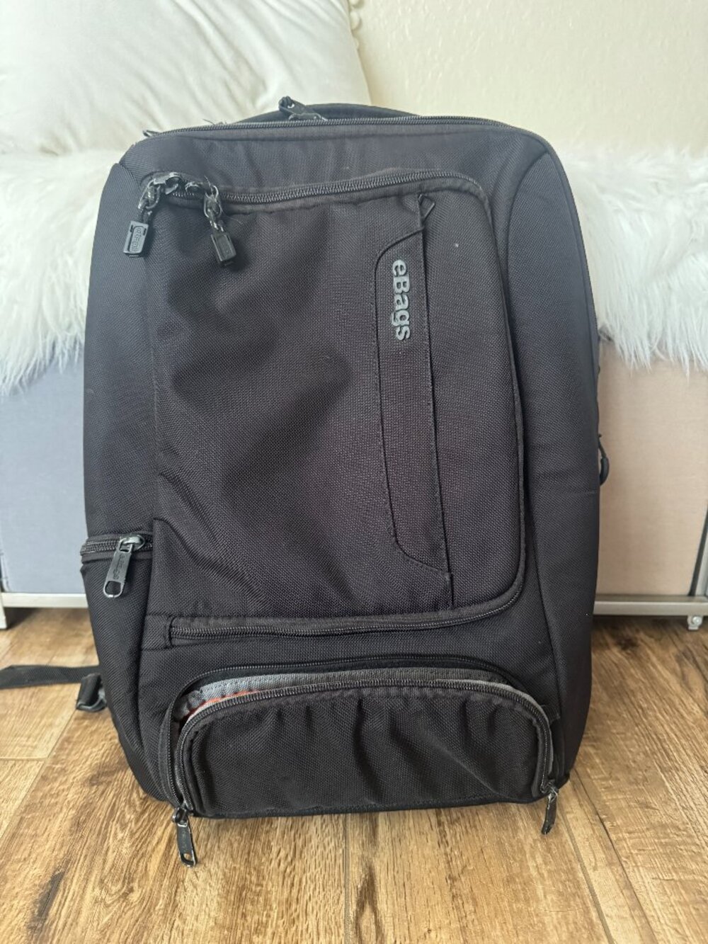 eBags Professional Travel Backpack Black & Orange Laptop Organizer, Carry On Bag